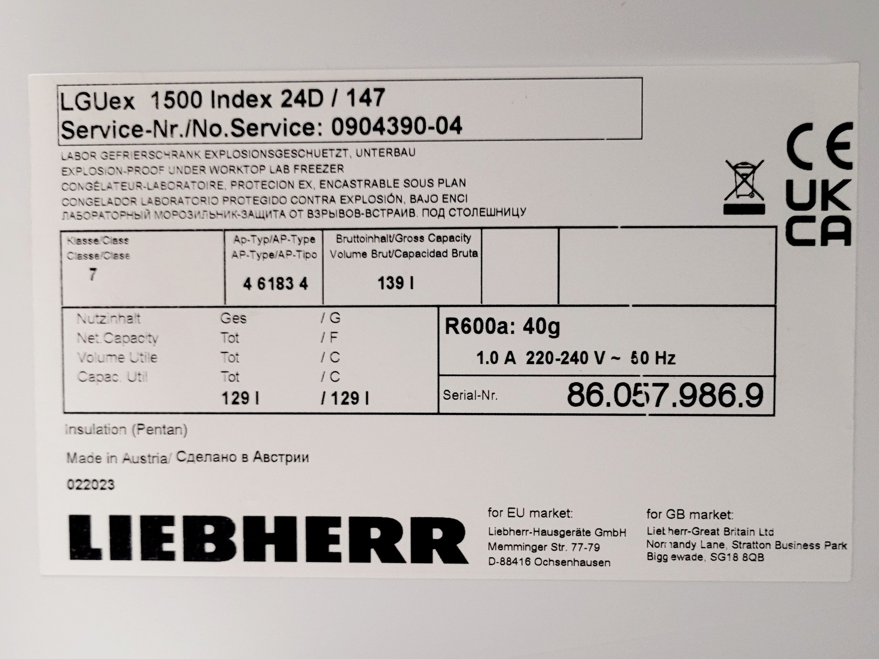 Image of Leibherr LGUex 1500 MediLine Laboratory Freezer