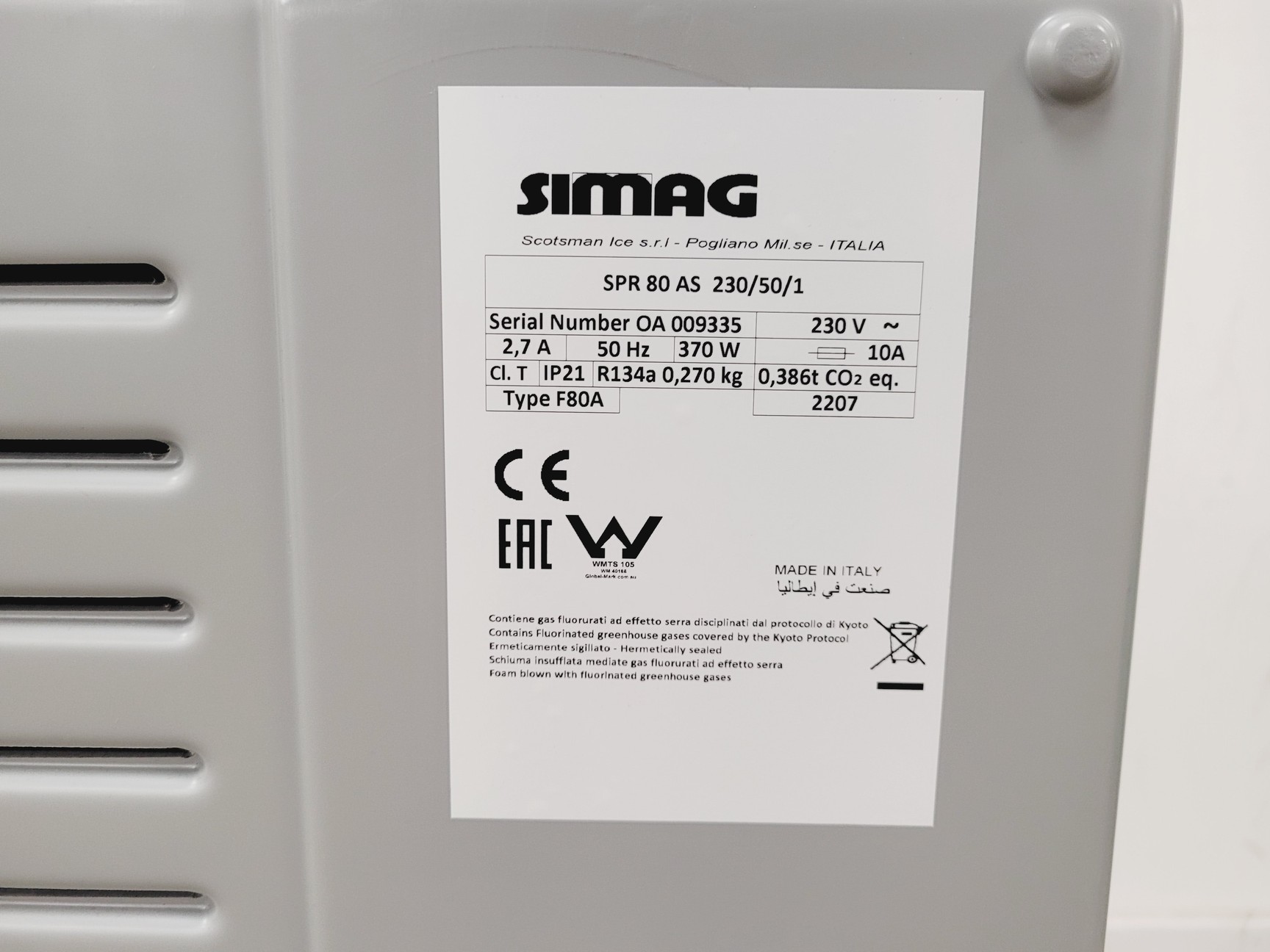 Image of SIMAG SPR 80 AS 230/50/1 Ice Machine Type F80A
