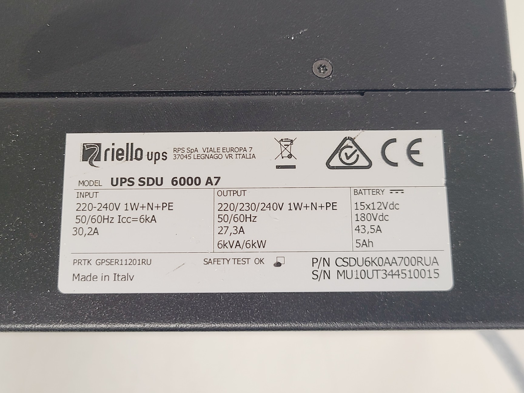 Image of Riello Uninterruptible Power Supply - UPS SDU 6000 A7