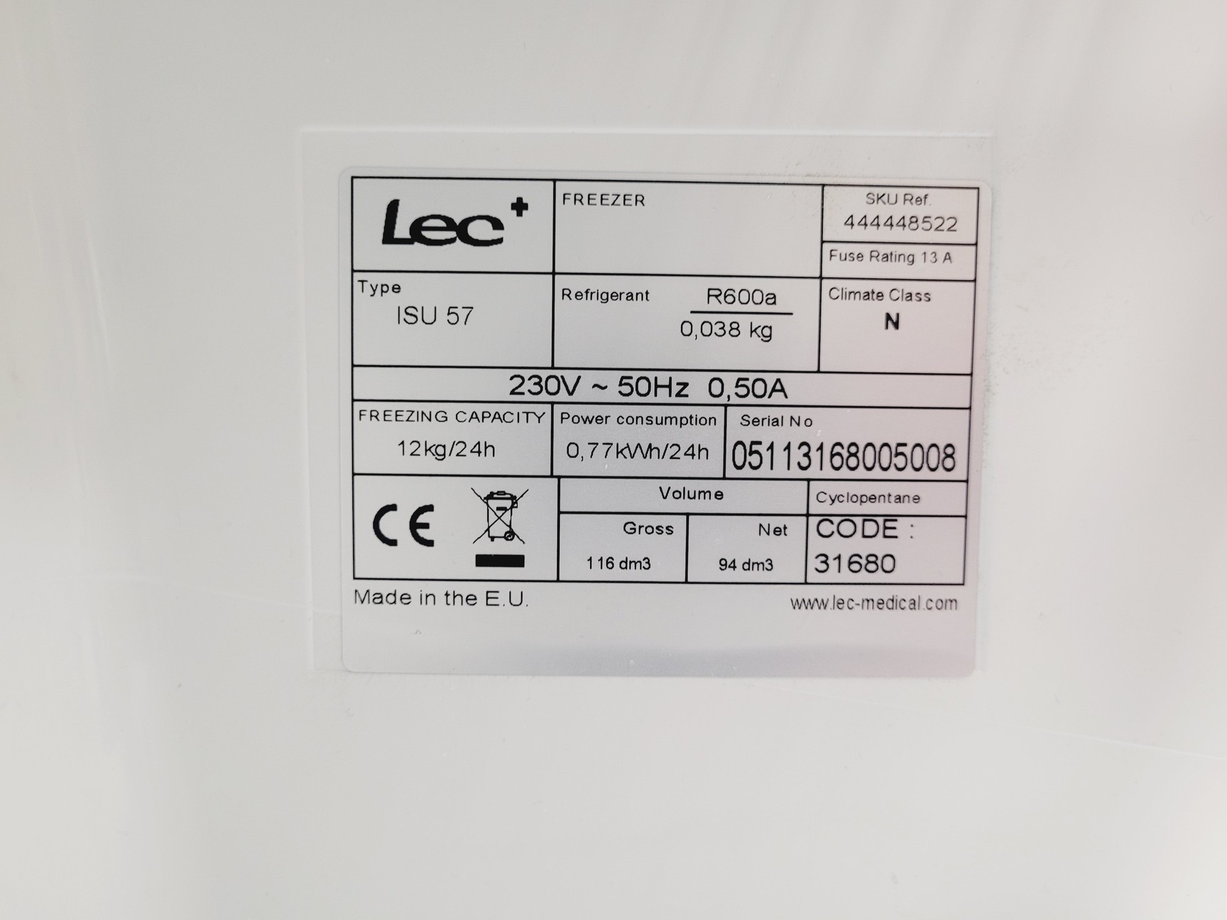 Image of Lec ISU 57 Under Counter Freezer Lab