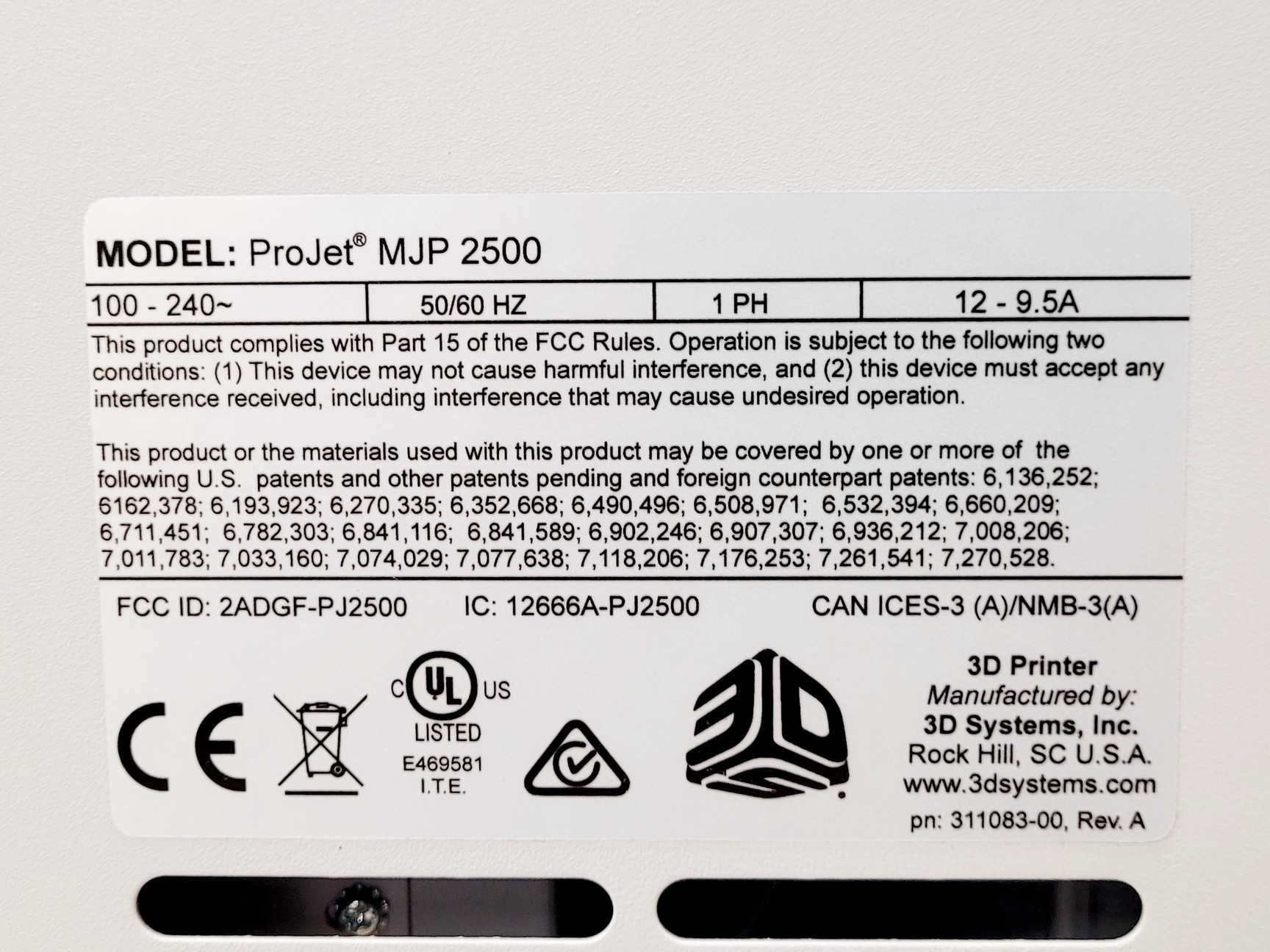 Image of 3D Systems Projet MJP 2500 3D Printer w/ VisiJet M2R-WT, M2R-GRY, M2 SUP