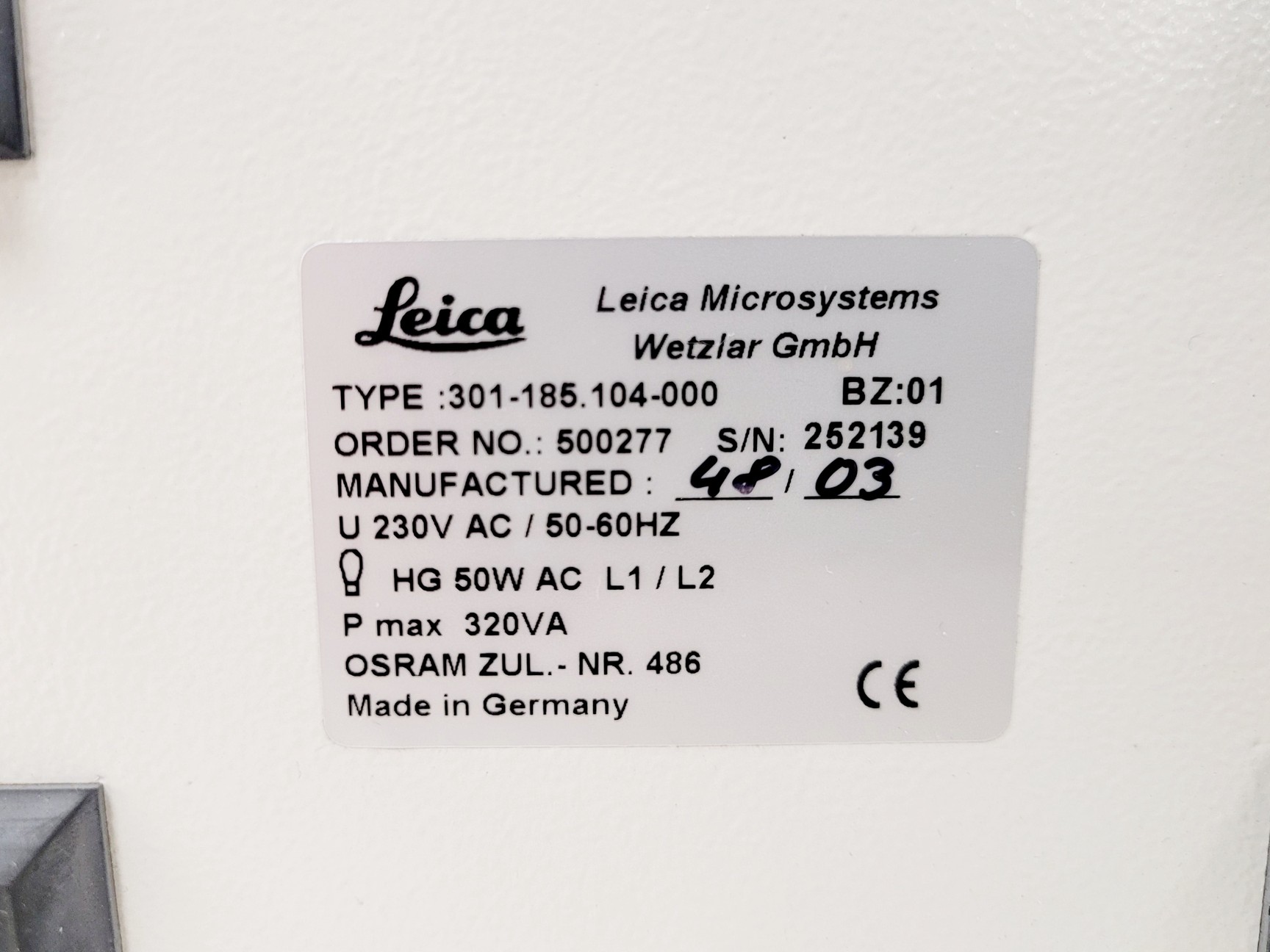 Image of Leica Microsystems 11307072058/BZ Microscope Lamp W/ 301-185.104-000 PSU