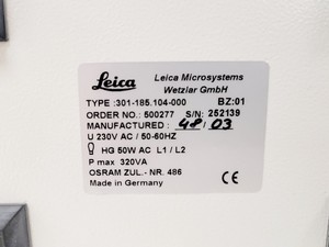 Thumbnail image of Leica Microsystems 11307072058/BZ Microscope Lamp W/ 301-185.104-000 PSU