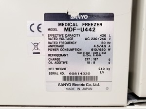 Thumbnail image of Sanyo MDF-U442 Medical Freezer -49ºc Ultra Low Temperature Lab