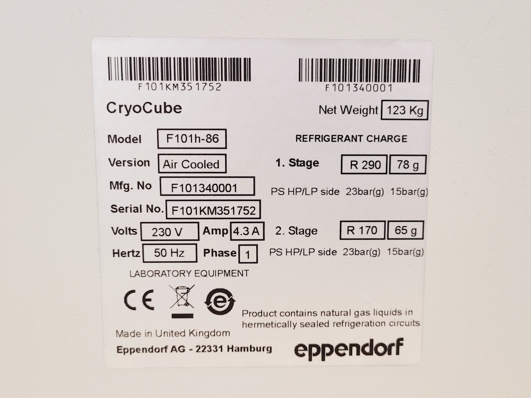 Image of Eppendorf CryoCube F101h-86 Ultra-Low Temperature Freezer Lab