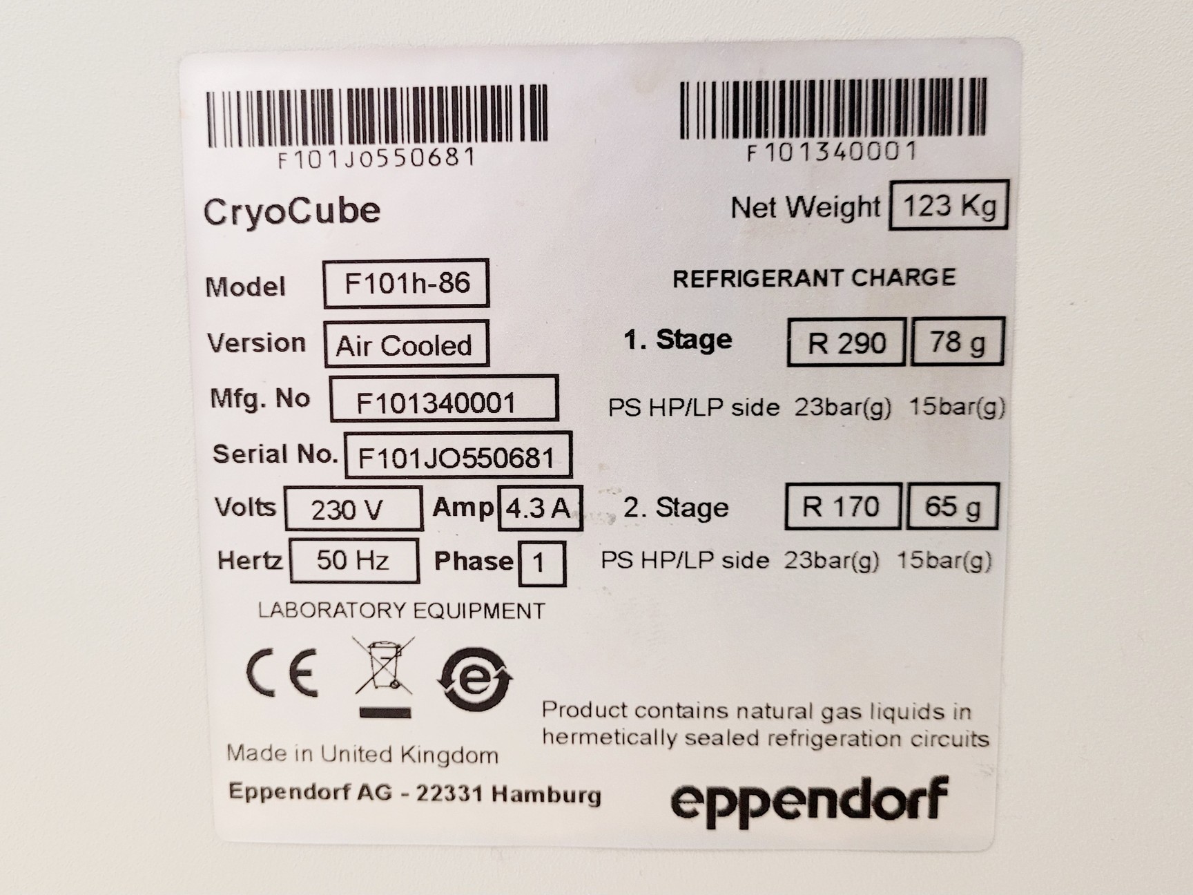 Image of Eppendorf CryoCube F101h-86 Ultra-Low Temperature Freezer Lab