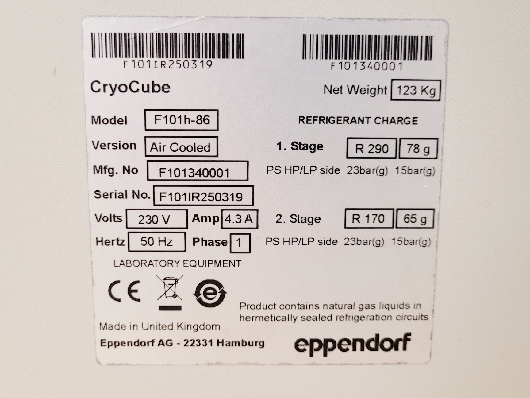Image of Eppendorf CryoCube F101h-86 Ultra-Low Temperature Freezer Lab