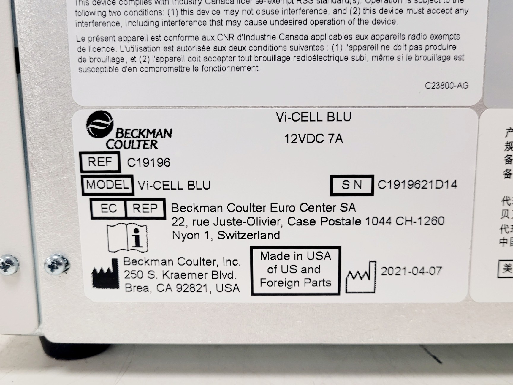 Image of Beckman Coulter C19196 Vi-Cell Blu Cell Viability Analyzer (2021) 