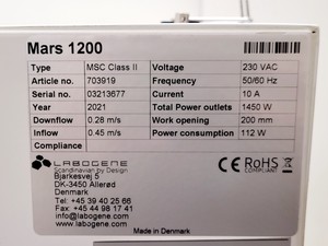 Thumbnail image of Labogene Scanlaf Mars 1200 Class II Biological Safety Cabinet w/ Stand