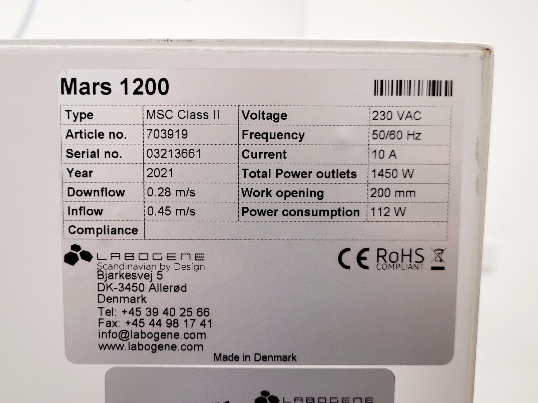 Image of Labogene Scanlaf Mars 1200 Class II Biological Safety Cabinet w/ Stand