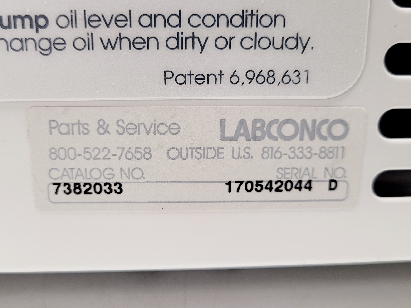 Image of LABCONCO Freeze Dryer Cat No. 7382033