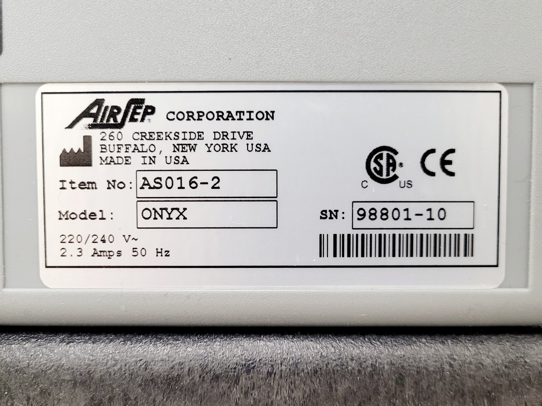 Image of Airsep Corporation ONYX AS016-2 PSA Oxygen Generator