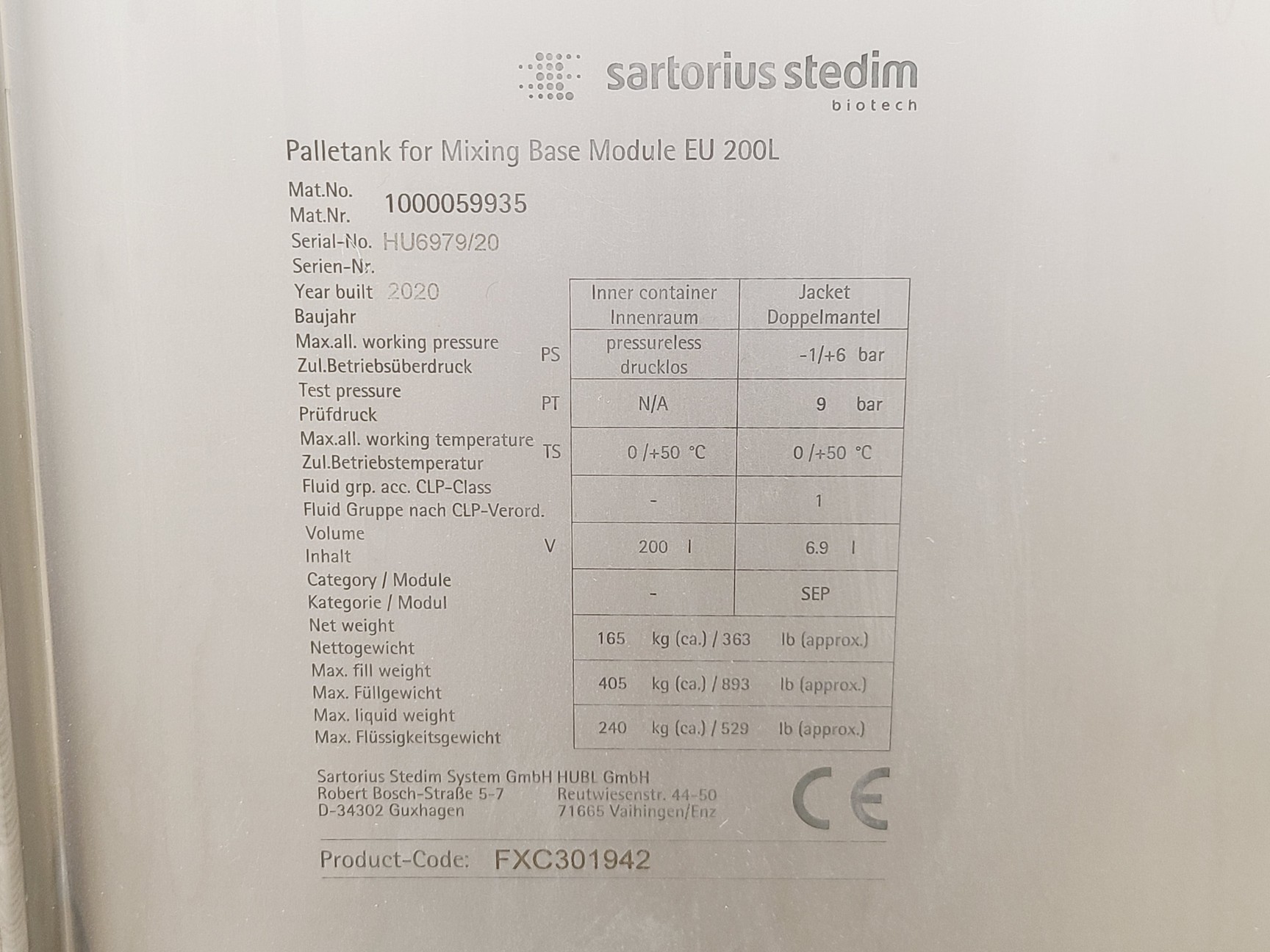 Image of Sartorius Stedim Biotech Pallet Tank for Mixing Base Module EU 200L w/ Combics 1