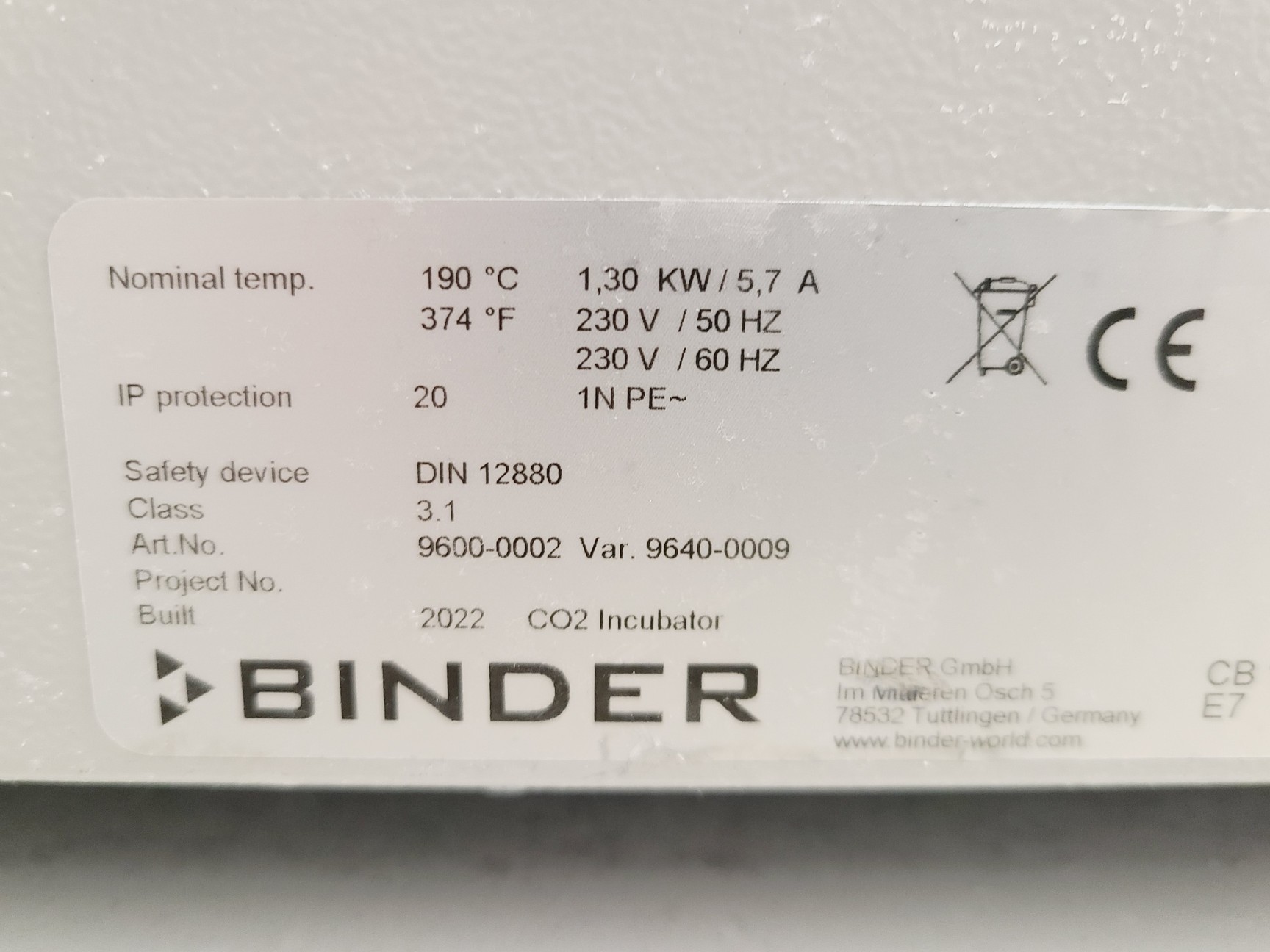 Image of Binder CB 170 Incubator Double Stack CO2 Lab