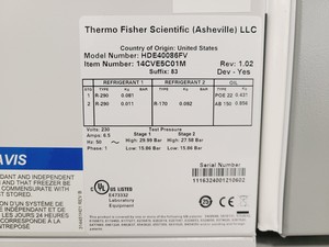 Thumbnail image of Thermo Scientific HeraFreeze HDE Series Ultra-Low Temperature Freezer HDE40086FV