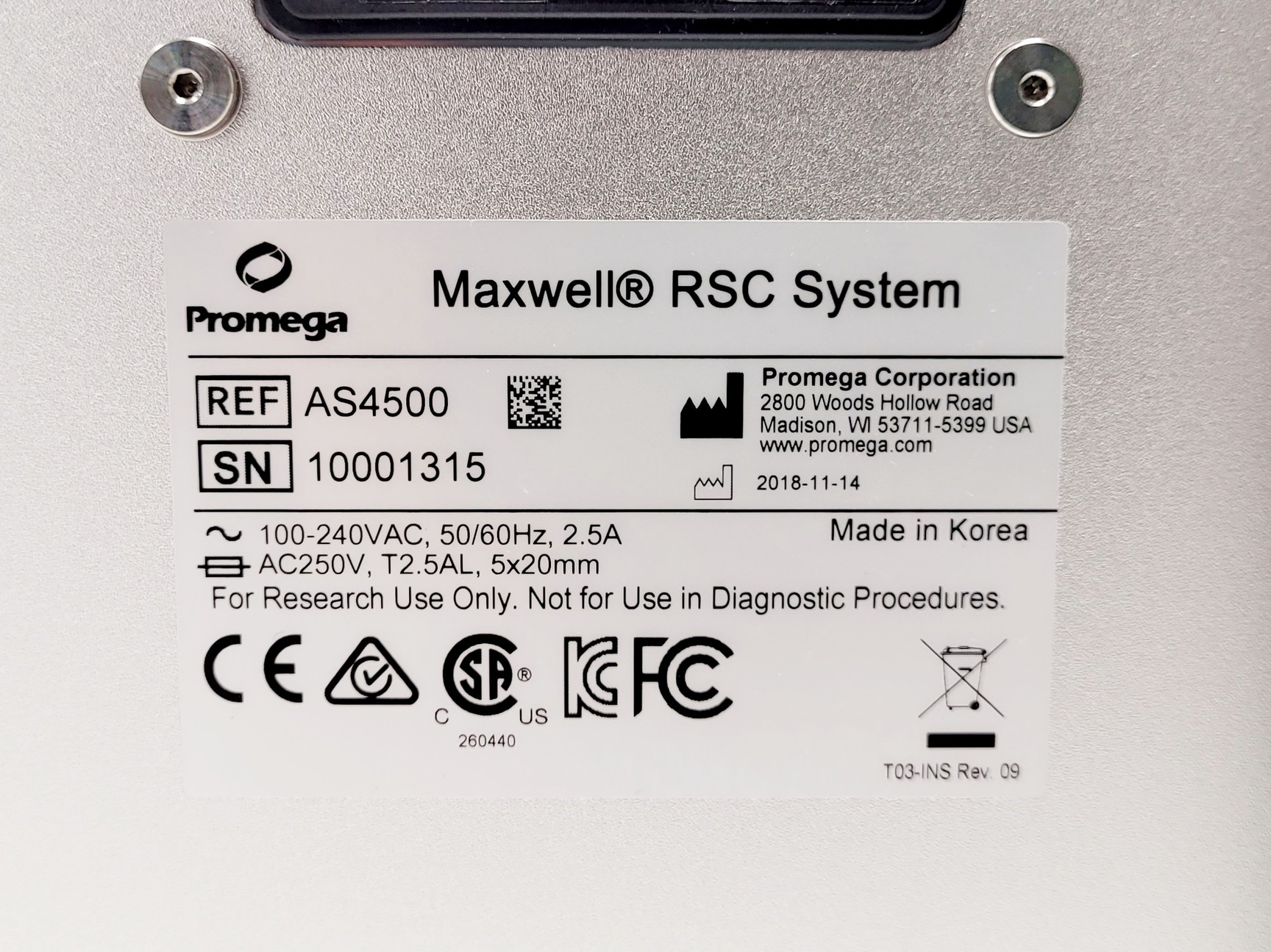Image of Promega Maxwell RSC Ref. AS4500 Automated Nucleic Acid Purification System