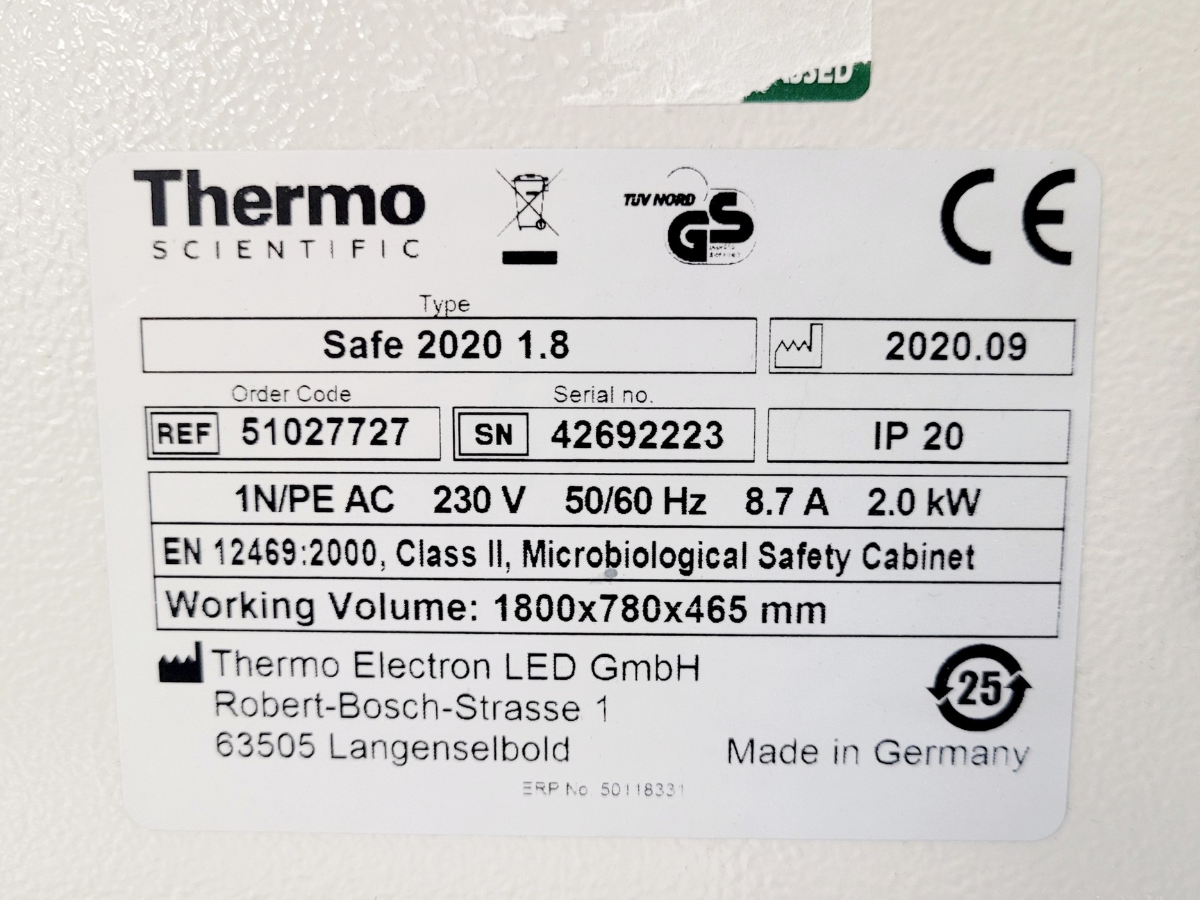 Image of Thermo Scientific Safe 2020 Model 1.8 Class 2 Biological Safety Cabinet w/ Stand