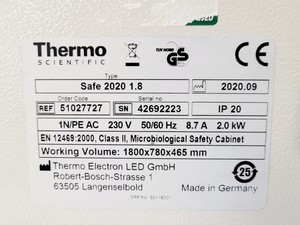 Thumbnail image of Thermo Scientific Safe 2020 Model 1.8 Class 2 Biological Safety Cabinet w/ Stand