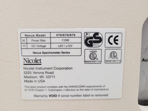 Thumbnail image of Nicolet Nexus FT-IR Spectrometer w/ PC & Omnic Version 5.2a Software Lab