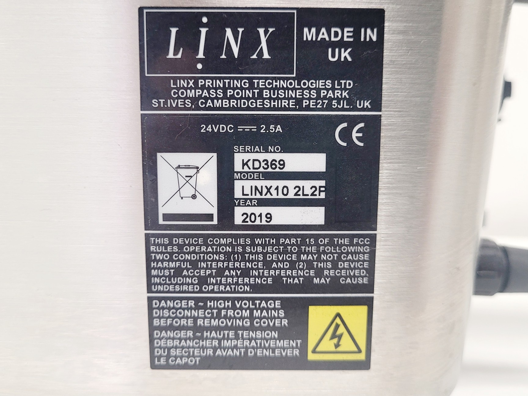 Image of LINX 2 Line SS Model LINX10 Continuous Ink Jet (CIJ) Printer