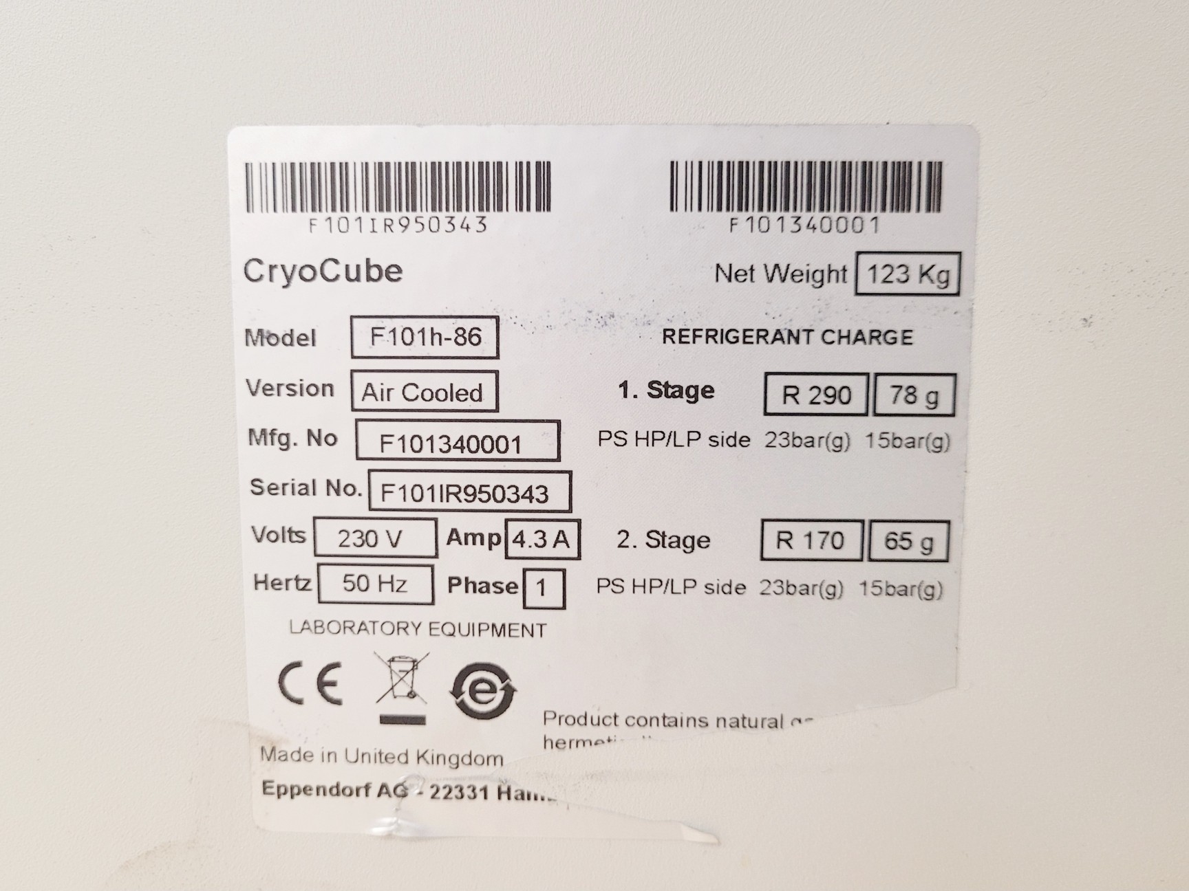 Image of Eppendorf CryoCube F101h-86 Ultra Low Temperature Freezer Lab