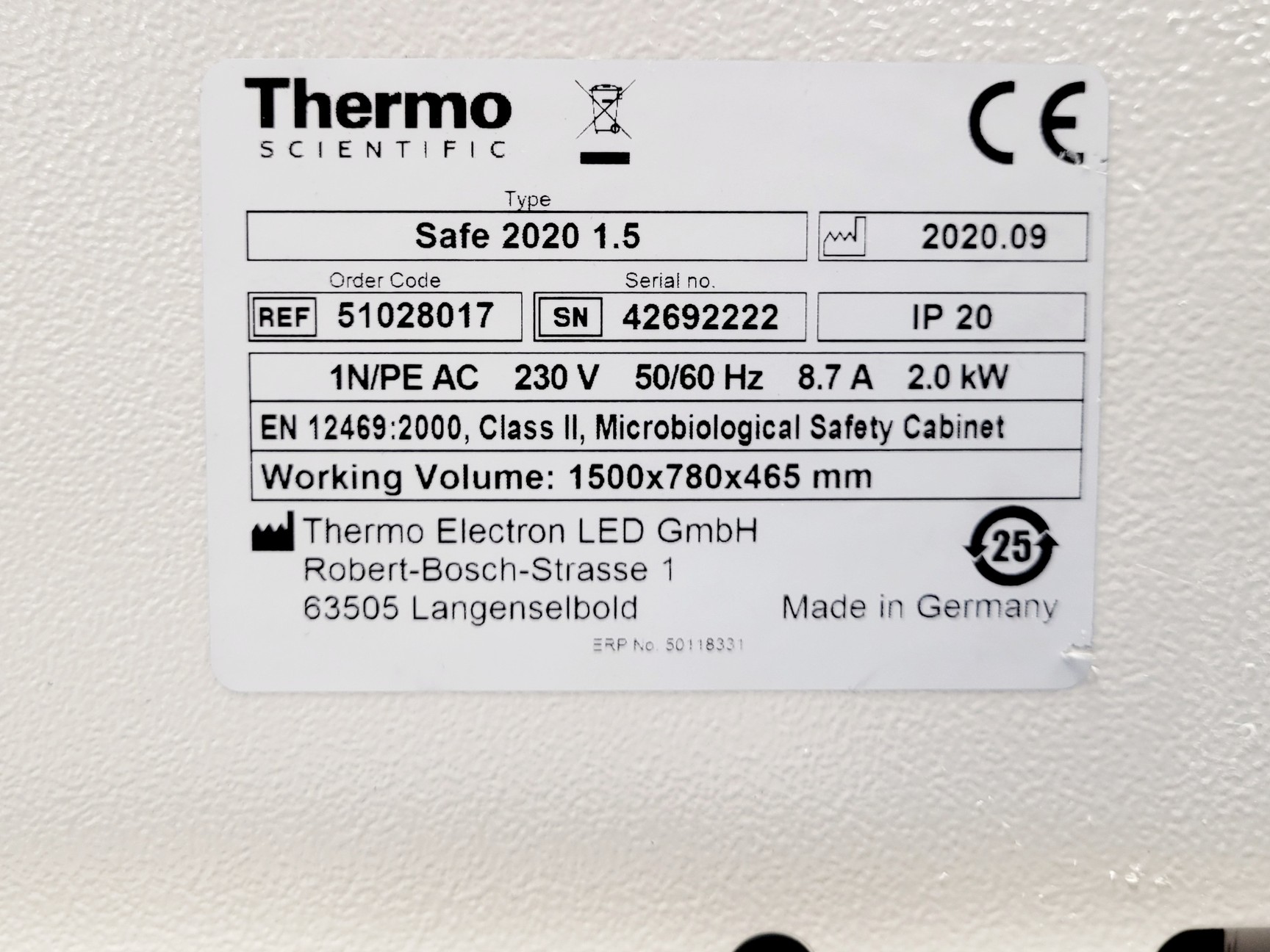 Image of Thermo Scientific Safe 2020 1.5 Safety Cabinet w/ Stand Lab