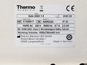 Thumbnail image of Thermo Scientific Safe 2020 1.5 Safety Cabinet w/ Stand Lab