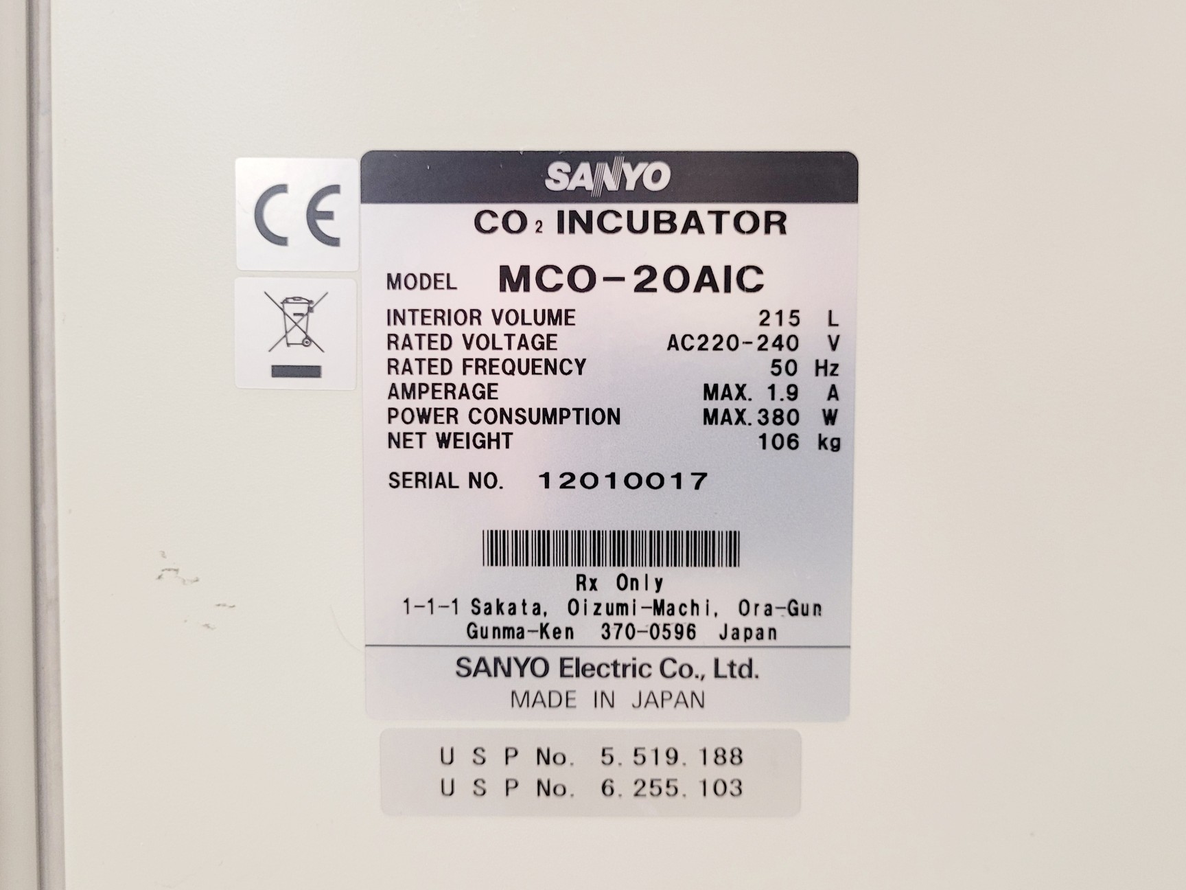 Image of Sanyo CO2 Incubator Model MCO-20AIC Lab
