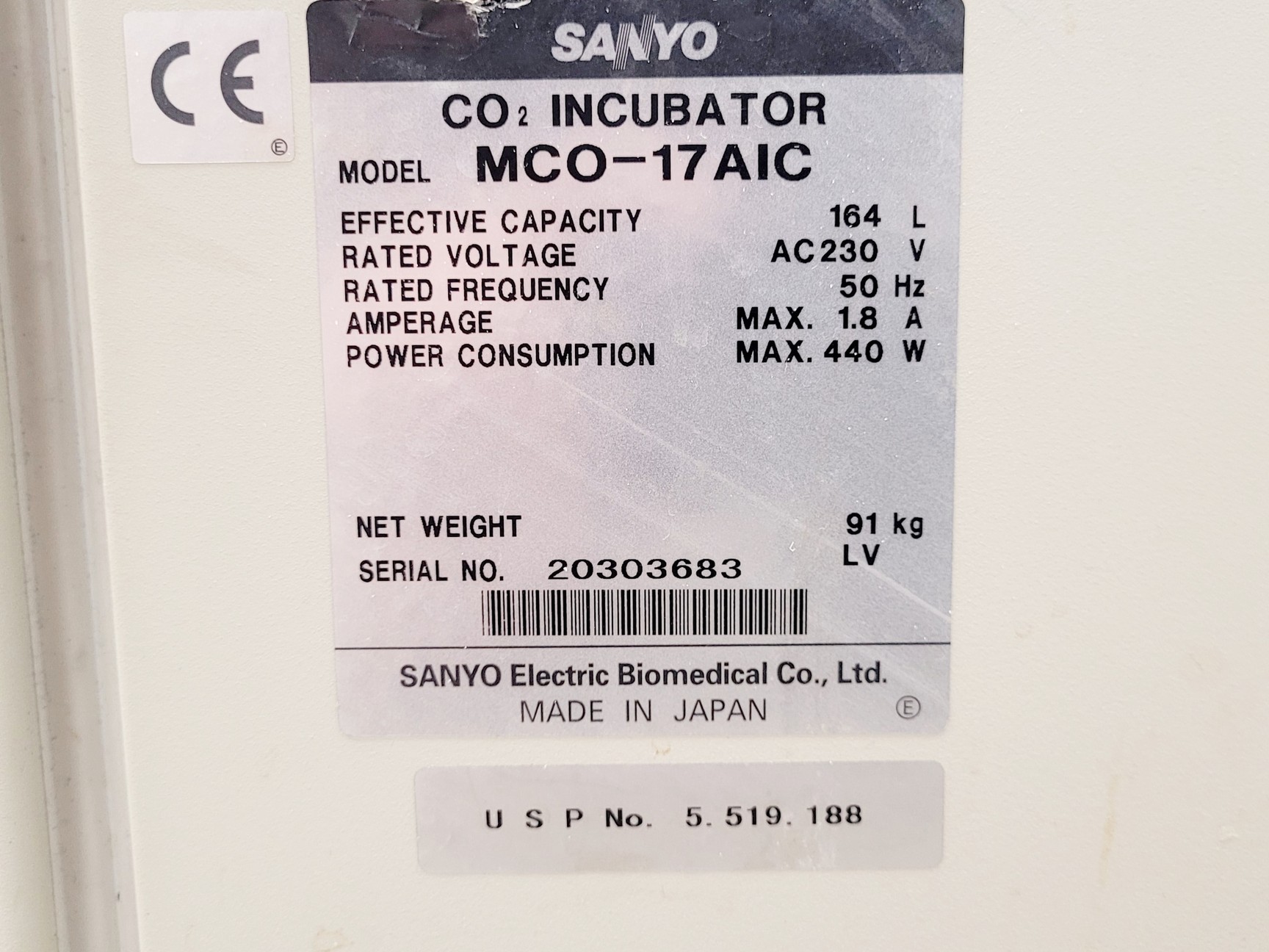 Image of Sanyo CO2 Incubator Model MCO-17AIC Lab