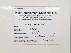 Thumbnail image of Total Contaminant Solutions T.C.S 1000MR Ductless Fume Cupboard Lab