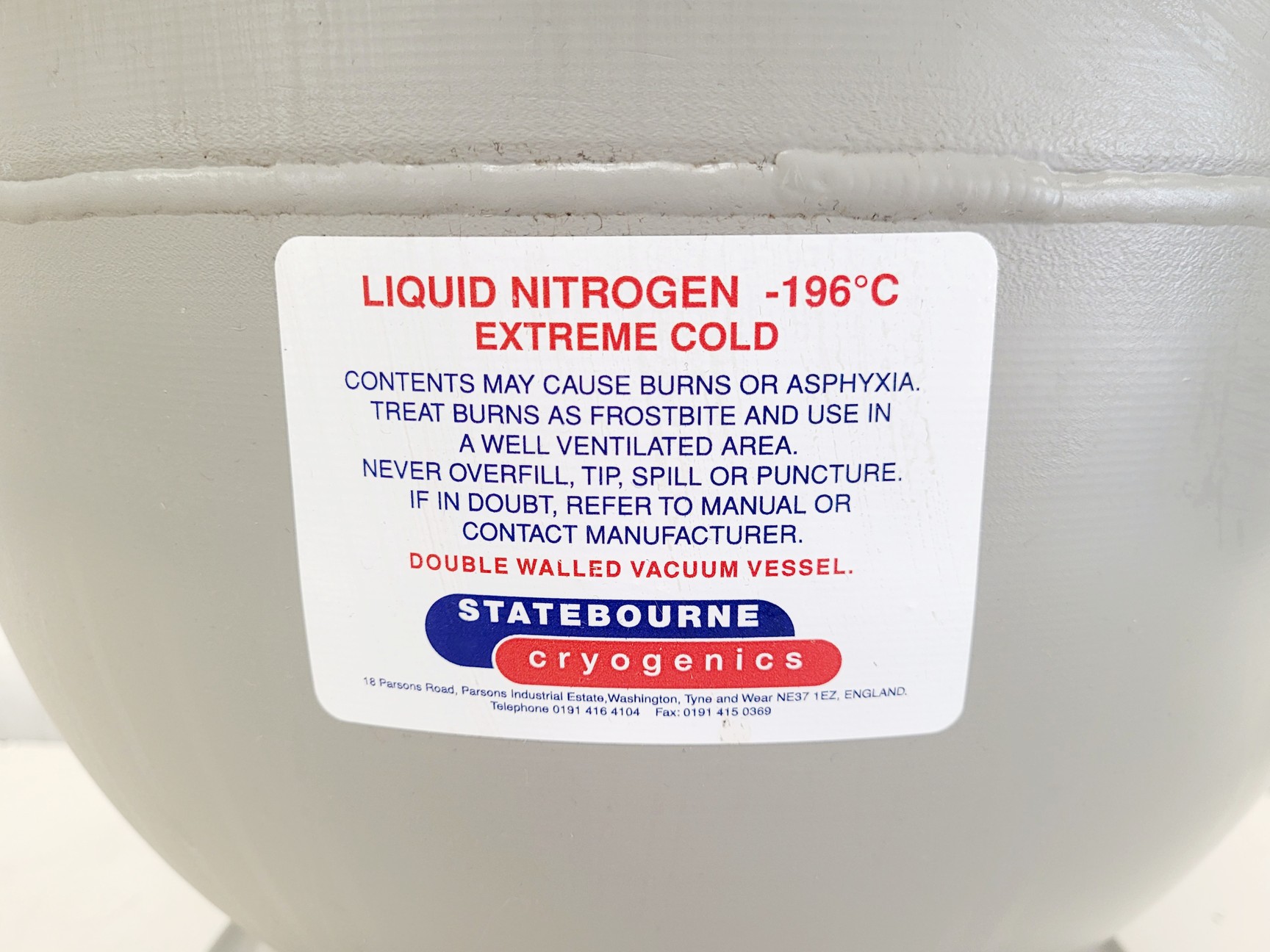 Image of Statebourne Cryolab 25 Portable Liquid Nitrogen Tank w/ Trolley 