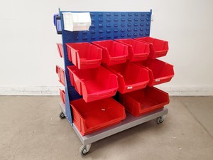 Image of Trollied Storage Rack Steel Louvre Panel w/ 19 Containers 