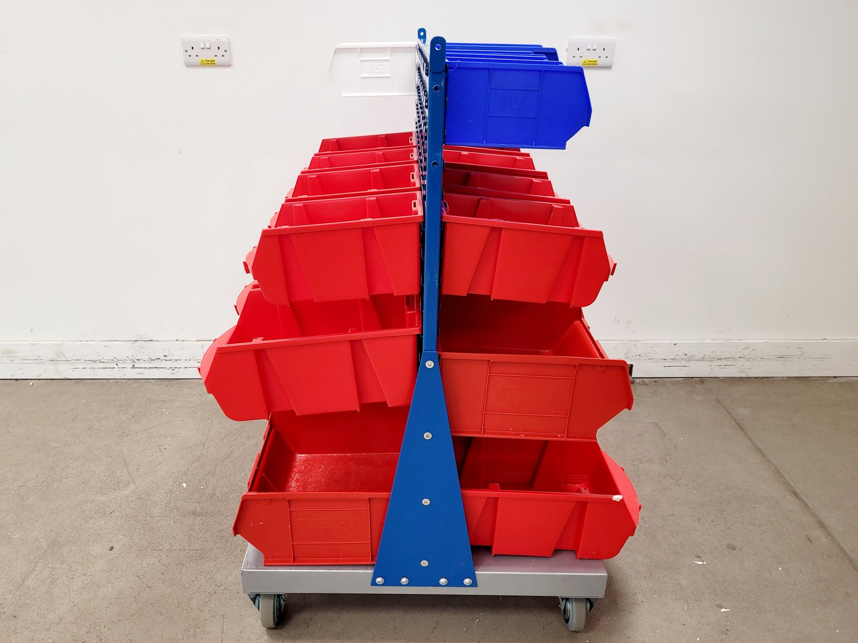Image of Trollied Storage Rack Steel Louvre Panel w/ 19 Containers 