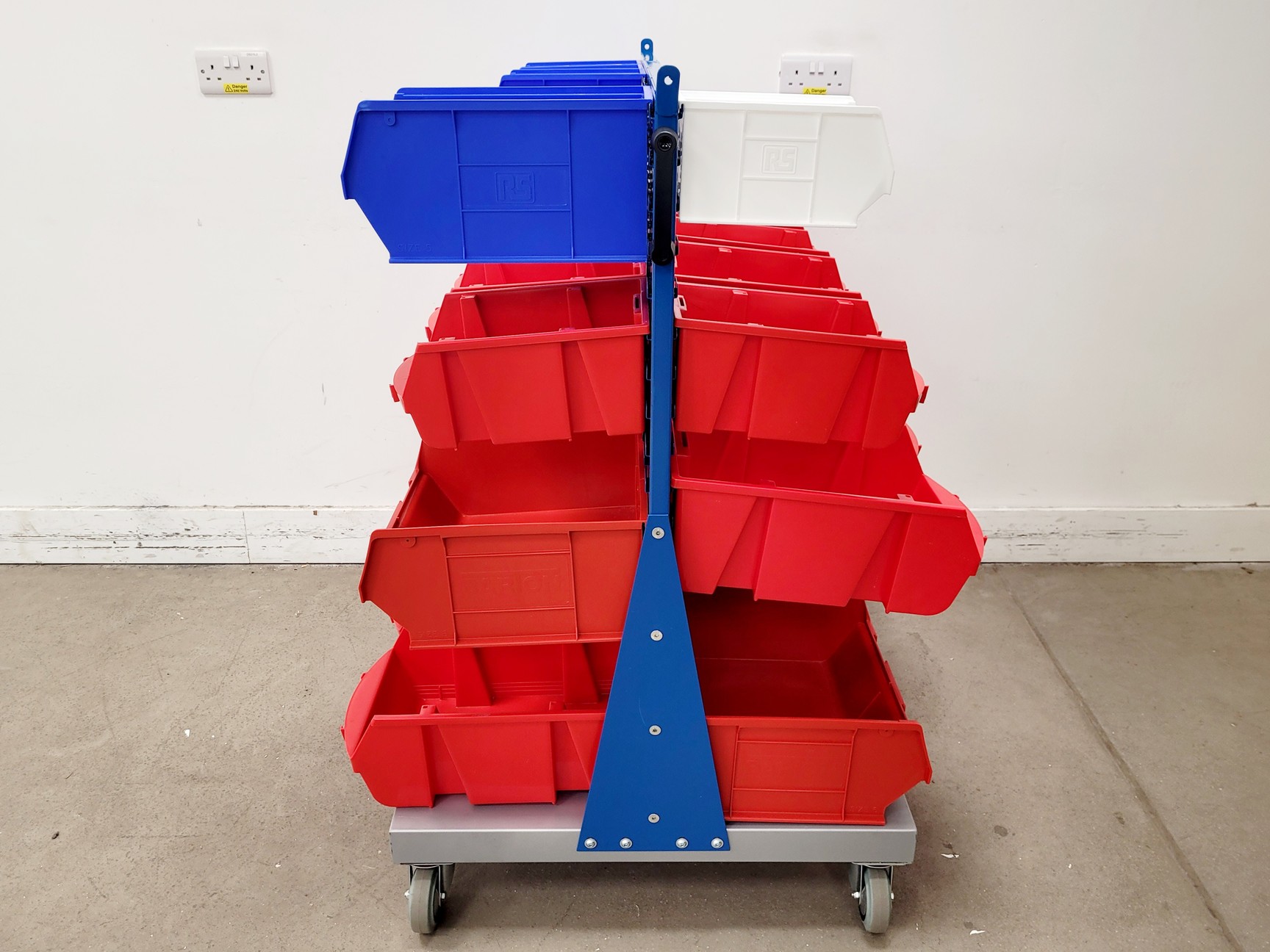 Image of Trollied Storage Rack Steel Louvre Panel w/ 19 Containers 