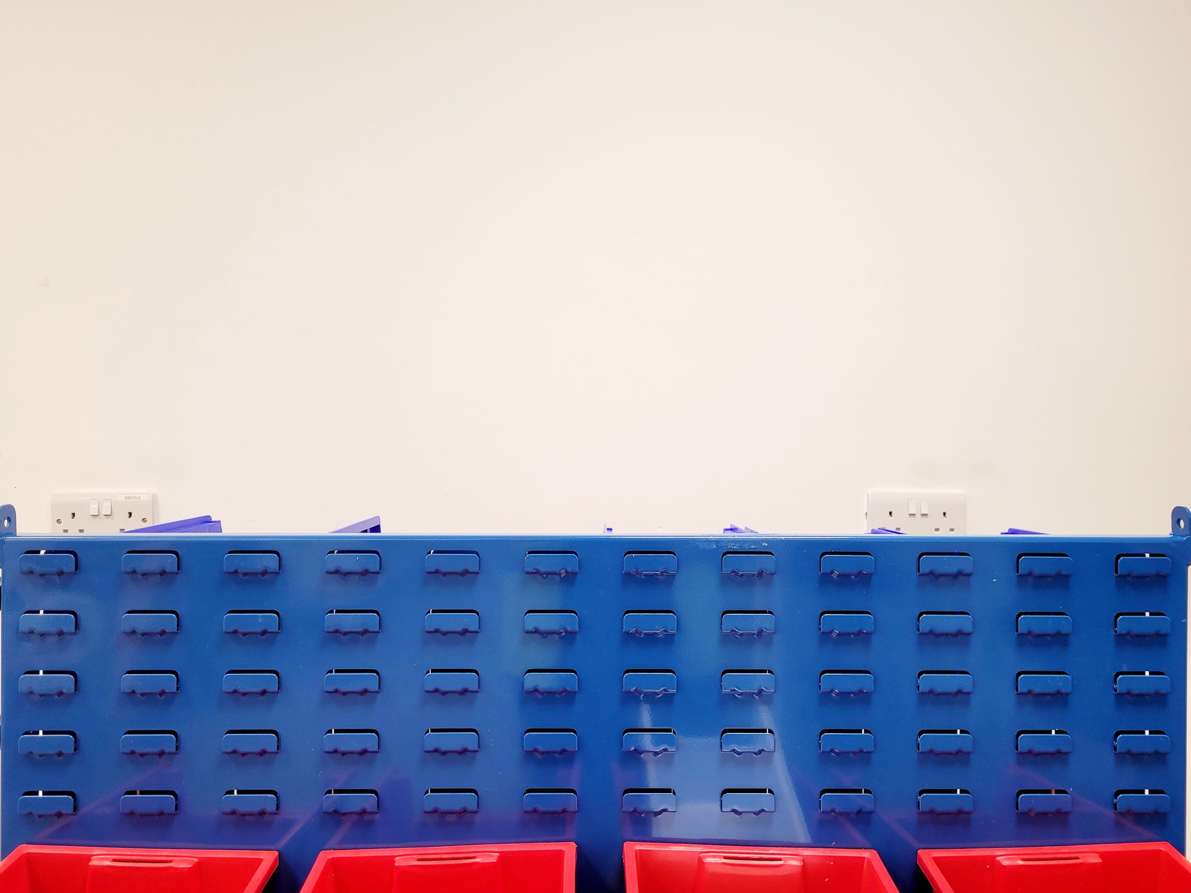 Image of Trollied Storage Rack Steel Louvre Panel w/ 19 Containers 