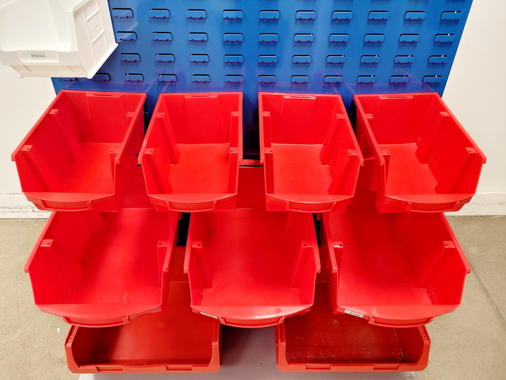 Image of Trollied Storage Rack Steel Louvre Panel w/ 19 Containers 