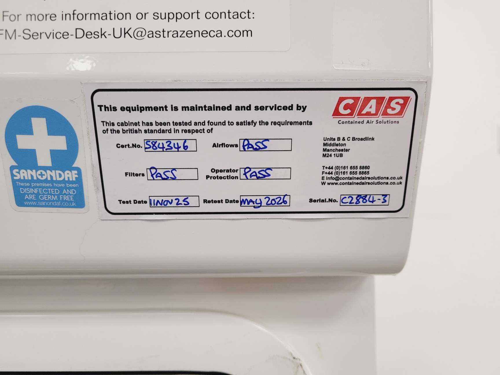 Image of CAS BioMAT 2 1500 Class II Microbiological Safety Cabinet w/ Stand Lab
