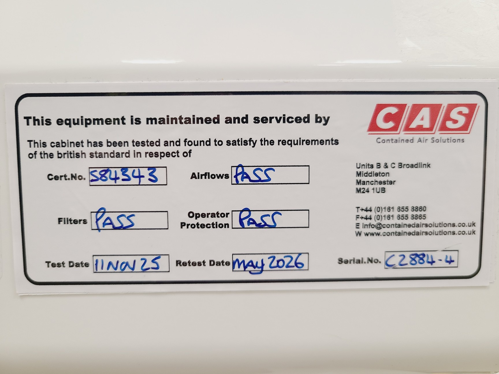Image of CAS BioMAT 2 1500 Class II Microbiological Safety Cabinet w/ Stand