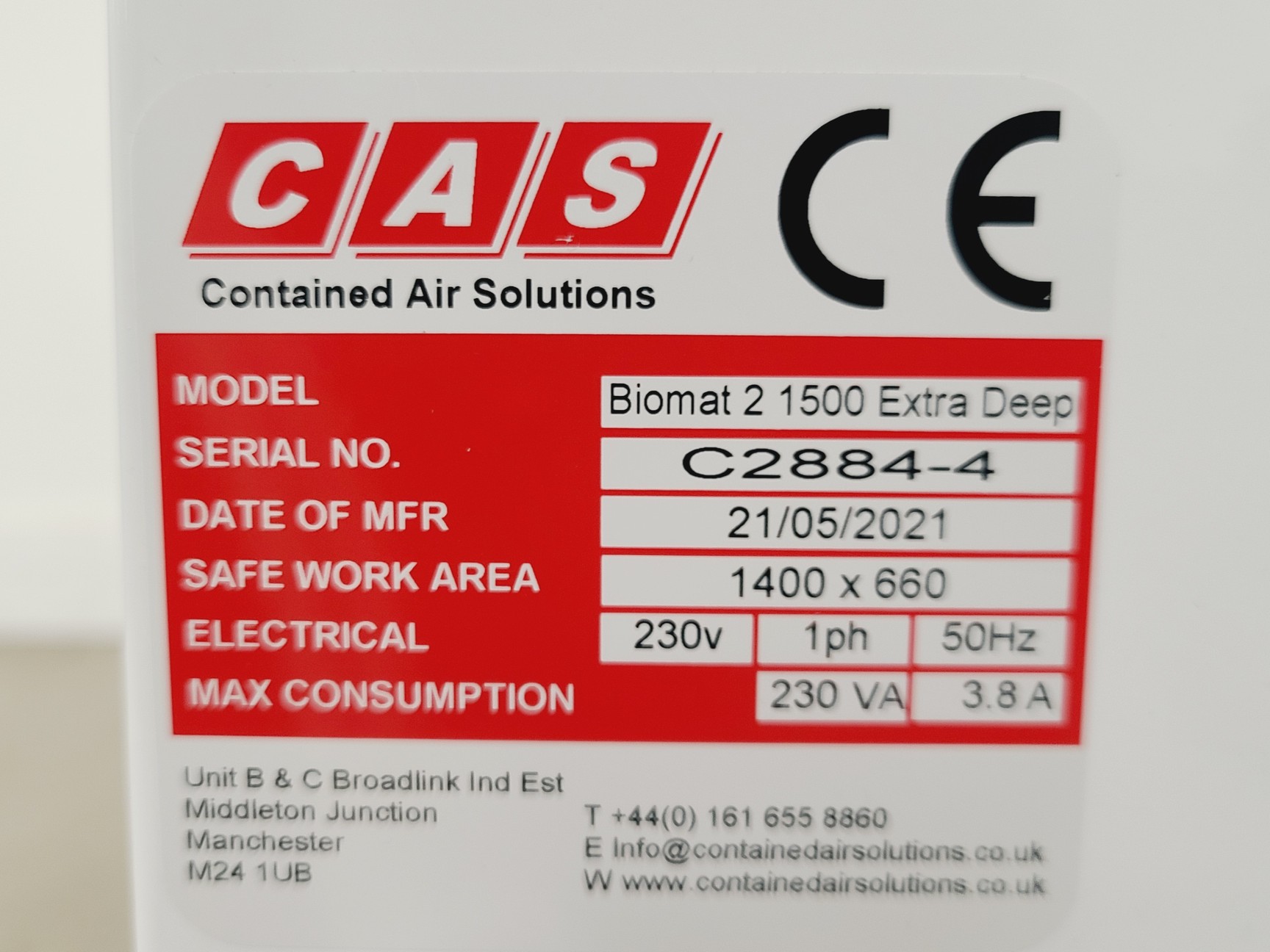 Image of CAS BioMAT 2 1500 Class II Microbiological Safety Cabinet w/ Stand