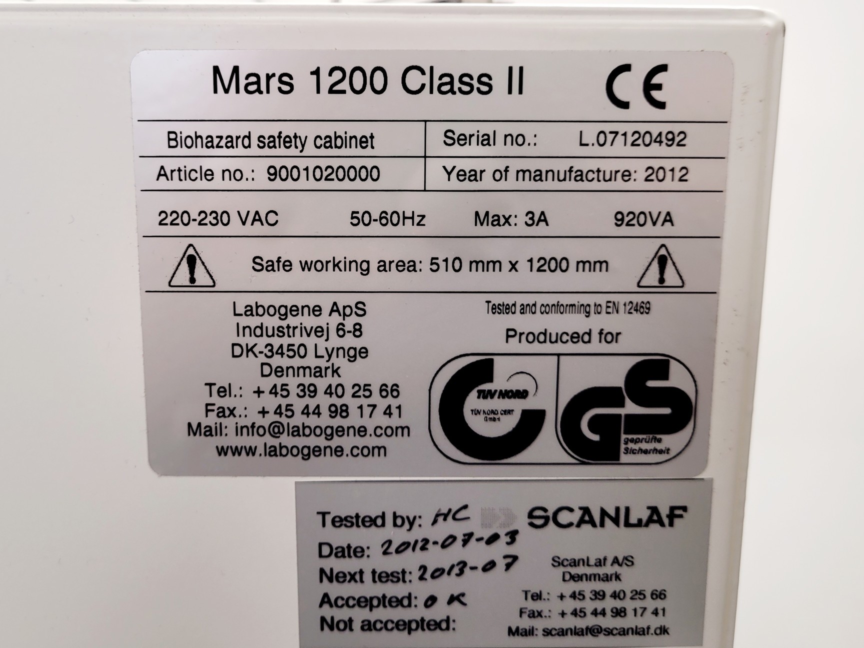 Image of Scanlaf Mars 1200 Class II Biological Safety Cabinet w/ Stand Lab