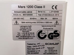 Thumbnail image of Scanlaf Mars 1200 Class II Biological Safety Cabinet w/ Stand Lab