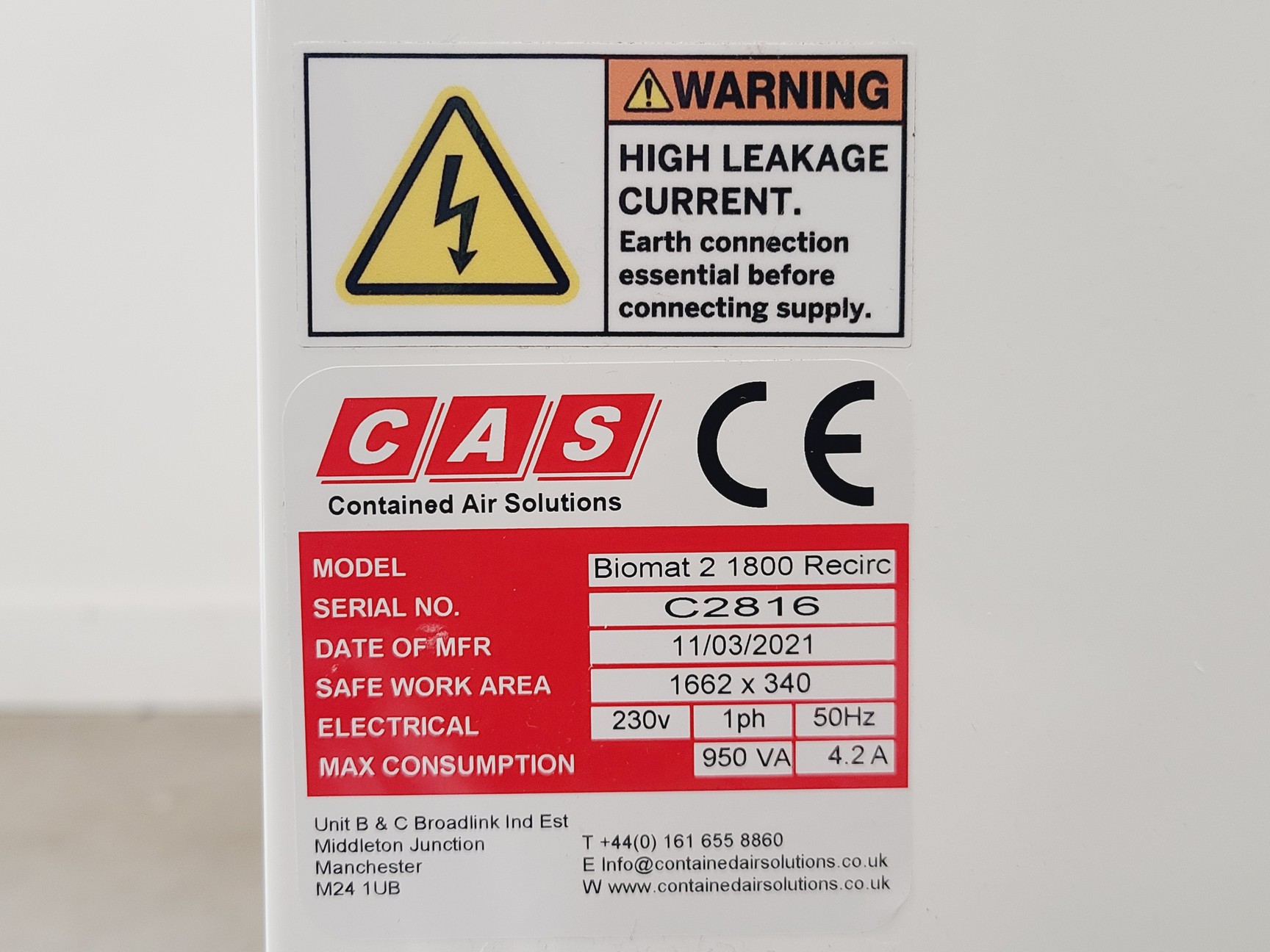 Image of CAS BioMAT 2 1800 Class II Microbiological Safety Cabinet Lab