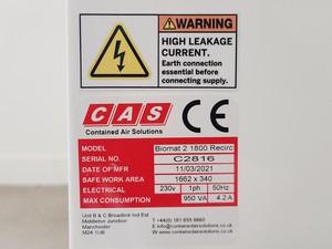 Thumbnail image of CAS BioMAT 2 1800 Class II Microbiological Safety Cabinet Lab