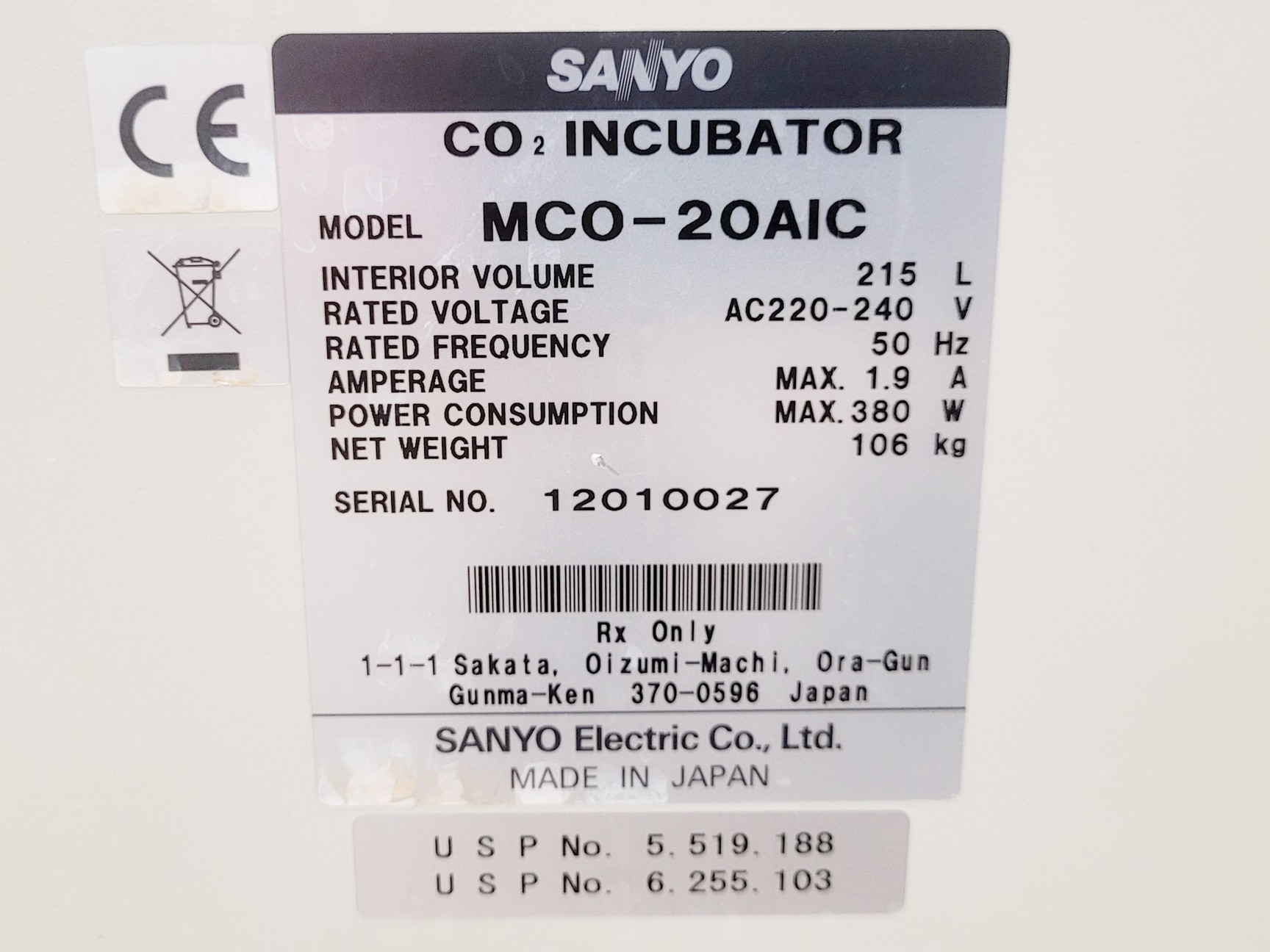 Image of Sanyo MCO-20AIC CO2 Laboratory Incubator Lab