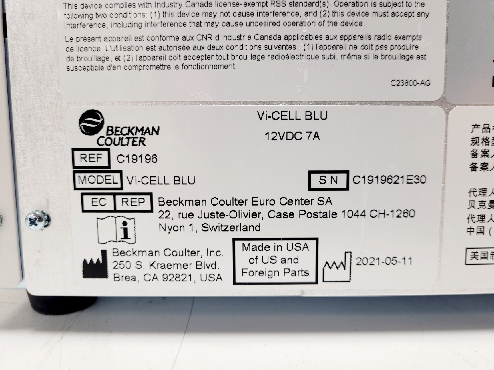 Image of Beckman Coulter Vi-Cell Blu Cell Viability Analyser System Lab