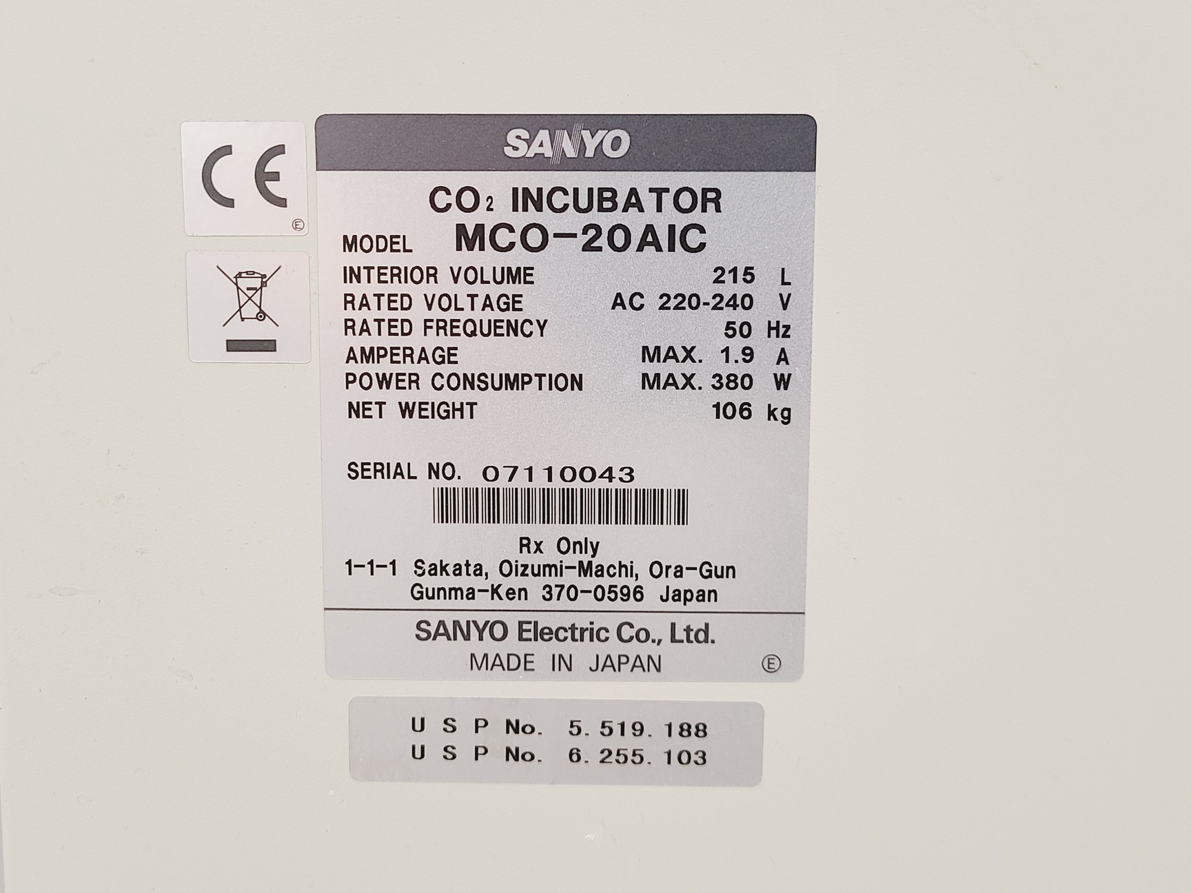 Image of Sanyo MCO-20AIC CO2 Incubator Lab