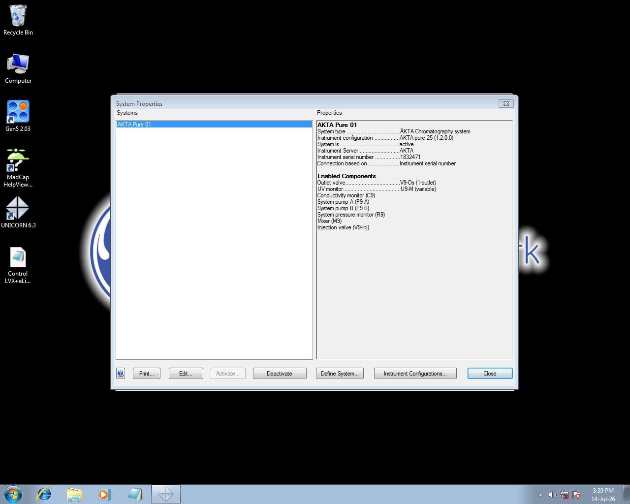 Image of ÄKTA Pure Fast Protein Liquid Chromatography System w/ PC & Software Lab