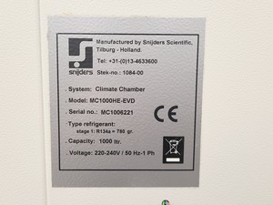 Thumbnail image of Snijders Scientific Model MC1000VHOE-EVD Plant Growth Cabinet
