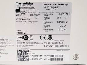 Thumbnail image of Thermo Scientific Fresco 21 Benchtop Centrifuge W/ 75003424 Rotor