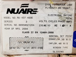 Thumbnail image of Nuaire NU-437-400E Class II Safety Cabinet Lab